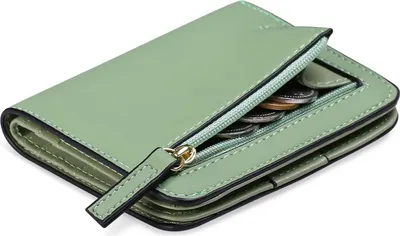 Imagen del producto de Cartera pequeña de cuero sintético para mujer, con protección RFID, mini cartera con cremallera, suave, cómoda, diseño bonito, con compartimento para monedas