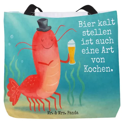 Produktbild von Mr. & Mrs. Panda Tote Bag Hummer Weizen Design - Weiß - Geschenk, Garnele, Kneipe, Schultasche, Wirtschaft, Tasche, Beutel, Gasthaus, Strandtasche, Reisetasche, Kochen