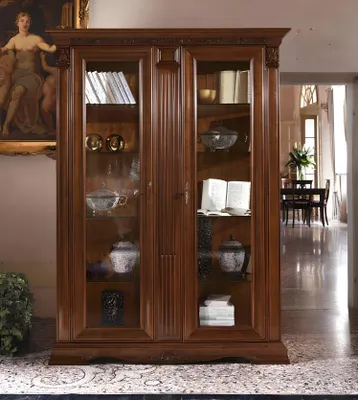 Immagine prodotto di Vetrina in vetro, mobile per soggiorno, espositore, vetrina a due ante, stile barocco/rococò