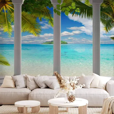 Produktbild von Selbstklebende Folie Fototapete - Sea behind Columns 98x70 cm Landschaften c-C-0182-a-a