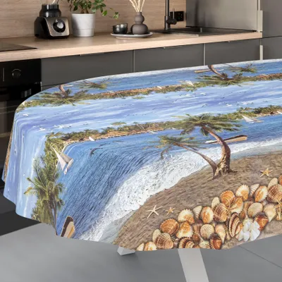 Tischdecke Fotoprint Urlaub Bunt Oval 200x140cm Schnittkante Wachstuch abwaschbar, Hauptbild