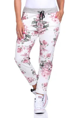 Produktbild von Mississhop 287 Damen Hose Cargohose Blumen Sweatpants Jogginghose Baumwolle Frei