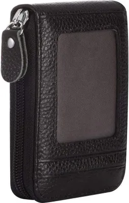 Produktbild von Leder Karten Geldbörse Leder Kreditkartenetui Scheckkarten Kartenetui Visitenkartenetui Hülle-Halter-Schutz Damen Herren (schwarz)