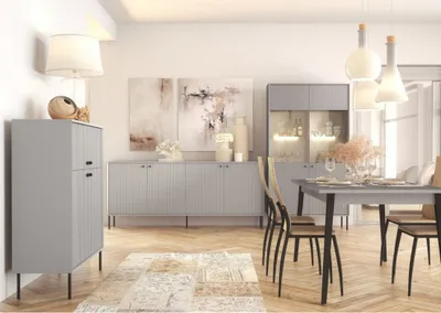 Image de Salle à manger complète ISIS : Vaisselier, Buffet, Vitrine et Table Extensible.