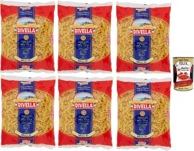 Produktbild von Divella Pasta 100% Italienisch Pasta Mista 41, Nudeln aus Hartweizengrieß, Kochen 7 Minuten 6x 500g + Italian Gourmet polpa 400g