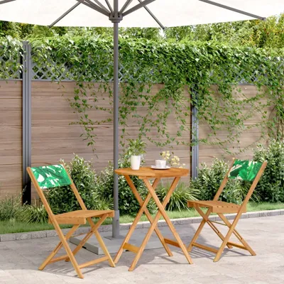 Produktbild von Maison Exclusive - 3-tlg. Bistro-Set Blattmuster Stoff und Massivholz