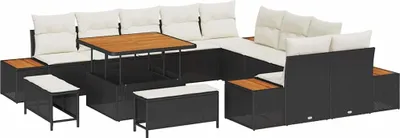 Obrázek produktu pro vidaXL Zahradní sedací souprava s polštáři s úložným prostorem Black Poly Rattan