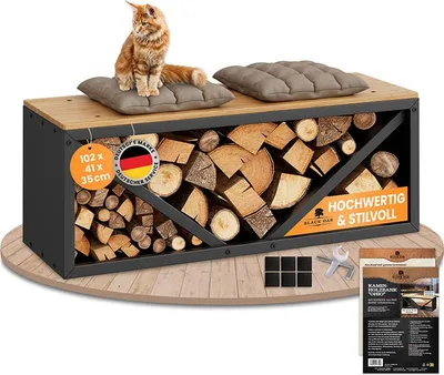 Produktbild von BLACK OAK Kaminholzregal OHIO 102x41x35cm schwarz modern Stahl & Holz Brennholz Regal stabil innen