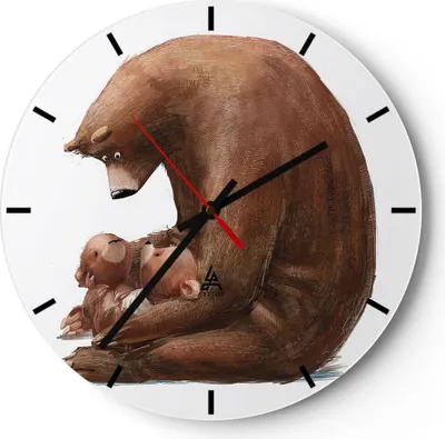 Produktbild von Wanduhr - Rund - Glasuhr - Bär Teddybären Kinder - 40x40cm - Schleichendes Uhrwerk - Lautlos - zum Aufhängen bereit - Dekoration Modern - Wanddekoration aus Glas - C3AR40x40-4732