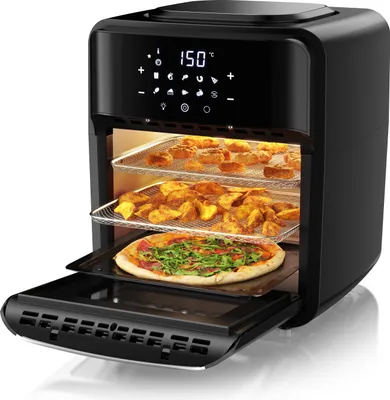 Arendo Heißluftfritteuse XXL mit Zubehör, Airfryer 12L, 3in1 Edelstahl Heissluftfritteuse, 1800 W, Mini Backofen, Grill, Dörrautomat, Fritteuse ohne Öl, Umluft Drehgrill