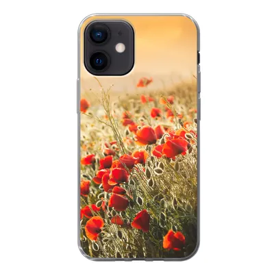 Produktbild von MuchoWow® Handyhülle Schutzhülle Hülle für iPhone 12 Sonnenstrahlen über einem Mohnblumenstrauß Silikon Softcase Handy Hülle - Schutzhülle