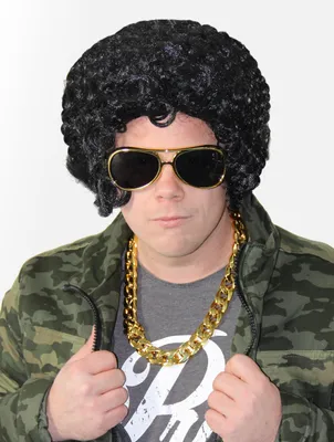 Produktbild von Rock'n'Roll Perücke mit Brille in Schwarz, Universalgröße