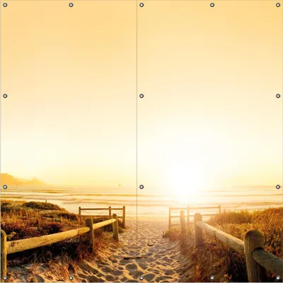 Produktbild von Wallario Outdoor-Poster für Garten oder Balkon, Motiv Strand in Südafrika II - Himmel in orange, in ca. 180 x 180 cm