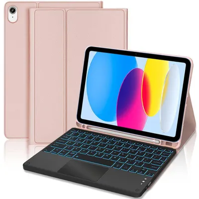Image de Coque Clavier pour iPad A16 (11") / iPad 10 2022 (10,9") CuirPolyuréthaneRose avec Clavier Bluetooth Rétroéclairé