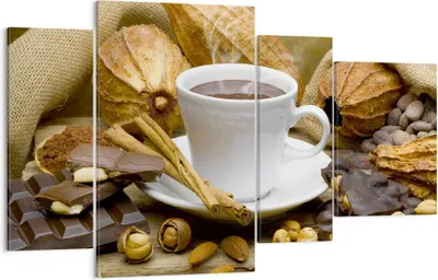 Produktbild von Bild auf Leinwand - Leinwandbild - Tasse Schokolade trinken Kakao - 120x70cm - Wand Bild - Wanddeko - Leinwanddruck - Bilder - Kunstdruck - Wanddekoration - Leinwand bilder - Wandkunst - DL120x70-2480