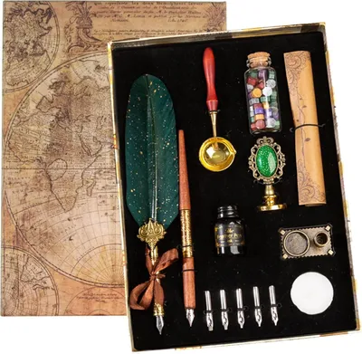 Produktbild von Federkiel Tinten-Set - Kalligrafie Dip Pen Set mit Tintenflaschen und Federaufsätzen