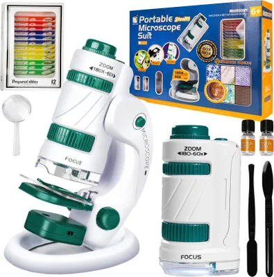 Zdjęcie produktu dla Mikroskop Edukacyjny Dla Dzieci 2W1 Laboratorium 60X/180X + Akcesoria
