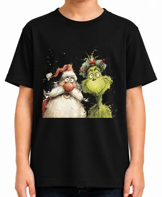 Immagine prodotto di Maglietta per bambini con stampa a tema Grinch, Babbo Natale, Natale divertente, maglione di Natale "brutto", colore nero, taglia 140