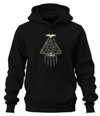 Produktbild von Vegvisir Runenkompass Nordisches Wikingersymbol Odin Rabe Hoodie Kapuzenpullover, Schwarz, S