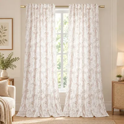 Produktbild von Vorhang Halbtransparent Blumenmuster Voile mit Kräuselband Gardinen Dekoschal für Wohnzimmer Schlafzimmer Kinderzimmer, Rosa, B132xH213cm