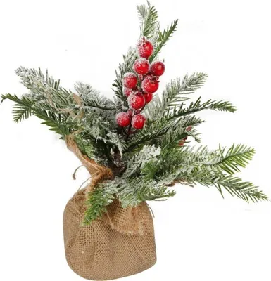 Zdjęcie produktu dla Dekoracja świąteczna stroik choinka w jucie z jarzębiną 34 cm