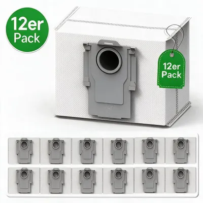 Produktbild von 12 Stück Aktivkohle Staubbeutel für Roborock Q7/Q7 Pro/M5/L5+/Max | Q10/Q10 S5 | Q5 Pro/Max | Q8 Max | S7/S8 MaxV Ultra/Max Ultra/Pro Ultra
