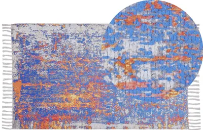 Produktbild von BELIANI Teppich Bunt Polyester / Baumwolle 80 x 150 cm Kurzflor mit Abstraktem Muster Geflecht mit Quasten Handgewebt Rechteckig Wohnzimmer