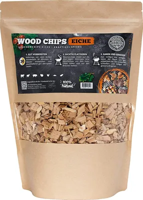 Produktbild von Räucherchips von JSM® | 100% Natürliche Smoker-Holzchips für besondere Rauch- und Geschmackserlebnisse | Für alle Grills geeignet | Extra große Packung - 1 kg (Eiche)