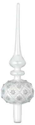 Produktbild von Christbaumspitze Glas 31cm mit Blumen Muster glänzend Weiß