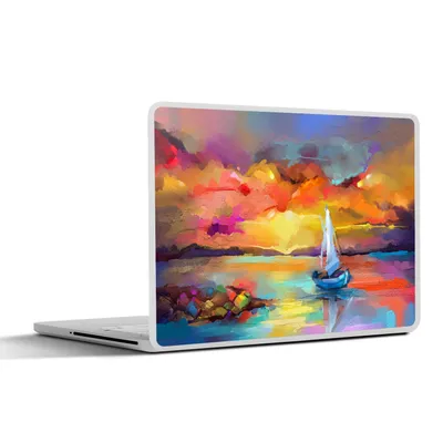Produktbild von MuchoWow® Laptop Aufkleber Sticker Cover Malerei - Ölfarbe - Boot - Farben 36.5x27.5 cm - Laptop-Sticker
