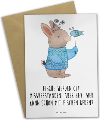 Produktbild von Mr. & Mrs. Panda Beileidskarte Fische Geheimnisse - Weiß - Geschenk, Geschenke Astrologie, weihnachtskarten, Tierkreiszeichen, einfühlsam, individuell, jubiläumskarte