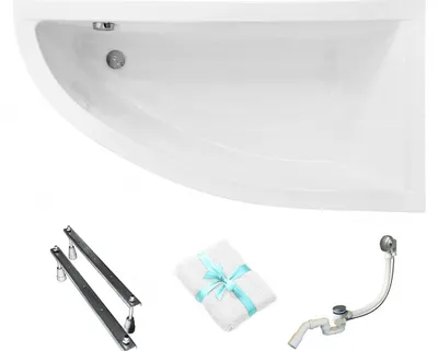 Produktbild von Aqua For You | Besco Badewanne Asymmetrisch Praktika - Eckbadewanne – 140x70 Cm - Antibakterielle Beschichtung - Mit Siphon Und Füßen - Acryl
