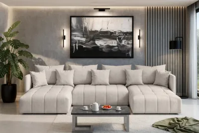 Image de AX LIVING Canapé en u Mersino canapé panoramique convertible beige 353