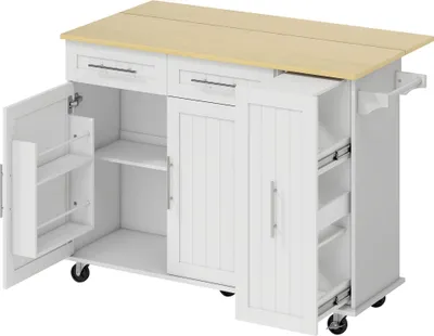 Produktbild von Ausziehbarer Küchenwagen mit Schubladen, MDF, Weiß