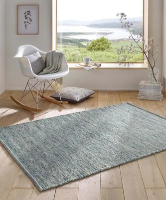 Obrázek produktu pro Uniqoos® Ručně tkaný vlněný koberec – moderní, světle modrý, rozměry 160 x 230 cm, odolný design s přírodními odstíny