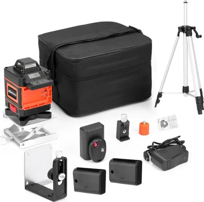 Obrázek produktu pro profi 4D 16 čárový laser Nivelační zelený 360º otočný automatický křížový liniový laser (pracovní dosah: 25 m) s 1,5 m 3 výškově nastavitelným stative