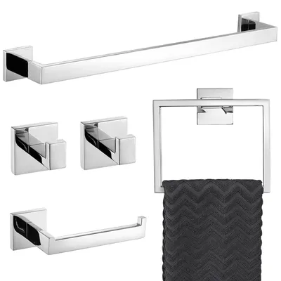 Produktbild von Badkamerset 5-teilig, polierter Chrom, Wandmontage, für Badezimmer
