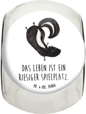 Produktbild von Mr. & Mrs. Panda Frischhaltedose Stinktier Handstand L 870ml - Weiß - Geschenk, Wildtier, glasbehälter, Bonbonglas, Spielplatz, Bonboniere, Raubtier, Kaffeedose, Teedose