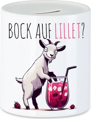 Produktbild von Bock auf Lillet Glas Lillet Ziegenbock Spardose - Humorvolle Partyidee
