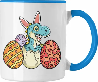 Produktbild von Trendation - Tasse Ostern T-Rex Dino Ostergeschenke Kinder Jugendliche Geschenke Lustige Grafik Osterhase Ostereier (Blau)
