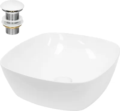 Obrázek produktu pro LuxeBath umyvadlo Umyvadlo na desku kulaté, Ø 40,5x14 cm, bílé, z keramiky, včetně odtokové soupravy bez přepadu