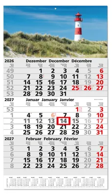 Produktbild von Timr 3-Monatskalender 2027 Jahresübersicht - 53cm - Motiv Leuchtturm I tr458