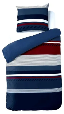 Produktbild von Seersucker Bettwäsche Navy · 100% Baumwolle · Blau mit Streifenmuster · Sommerbettwäsche · Leicht und luftig · Bügelfrei und pflegeleicht · Waschbar bis 60°C 155x220 cm + 80x80 cm