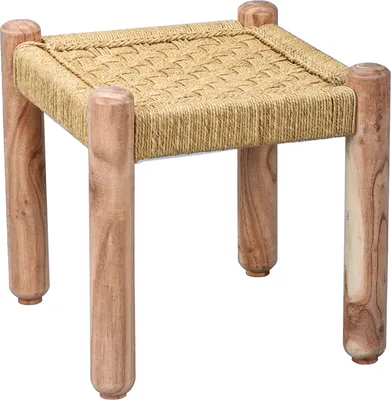 Produktbild von Marrakesch Boho Deko Hocker Beistelltisch aus Holz & Jute Josue 36 cm | Fußhocker Blumenhocker Ideal im Garten Terrasse und Balkon Deko als Balkonmöbel