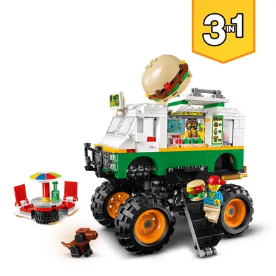 Produktbild von LEGO 31104 Creator 3in1 Burger-Monster-Truck, Geländewagen oder Traktor, Spielzeug, verschiedene Fahrzeuge als Konstruktionsspielzeug