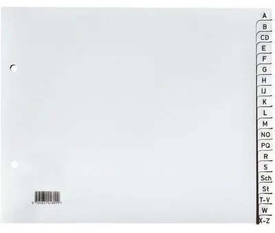 Immagine prodotto di Q-Connect® KF01844 Indice - A - Z, PP, con indice, A4 extra largo, 20 fogli, grigio