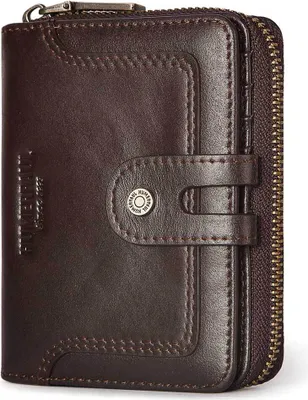 Obrázek produktu pro Pánská peněženka s ochranou proti RFID, vintage peněženka z pravé kůže, multifunkční držák na kreditní karty, minimalistická peněženka s kapsou na zip pro muže (hnědá)