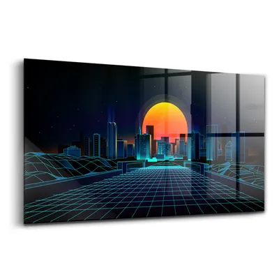 Produktbild von Glasmalerei - dekorative Malerei - moderne Malerei - 140x70 - Cyberpace City