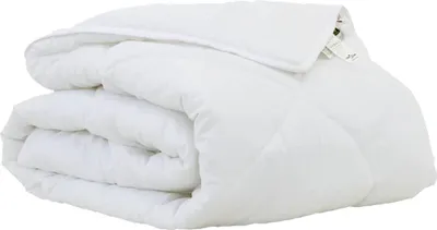 A folded white duvet is shown against a white background.