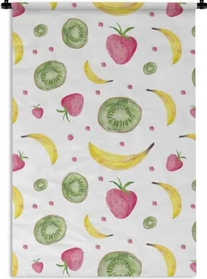 Produktbild von MuchoWow® Wandteppich Wandbehang Obst - Aquarell - Weiß 90x135 cm Tapisserie Dekoration Wandtuch - Baumwolle - Wandskulptur